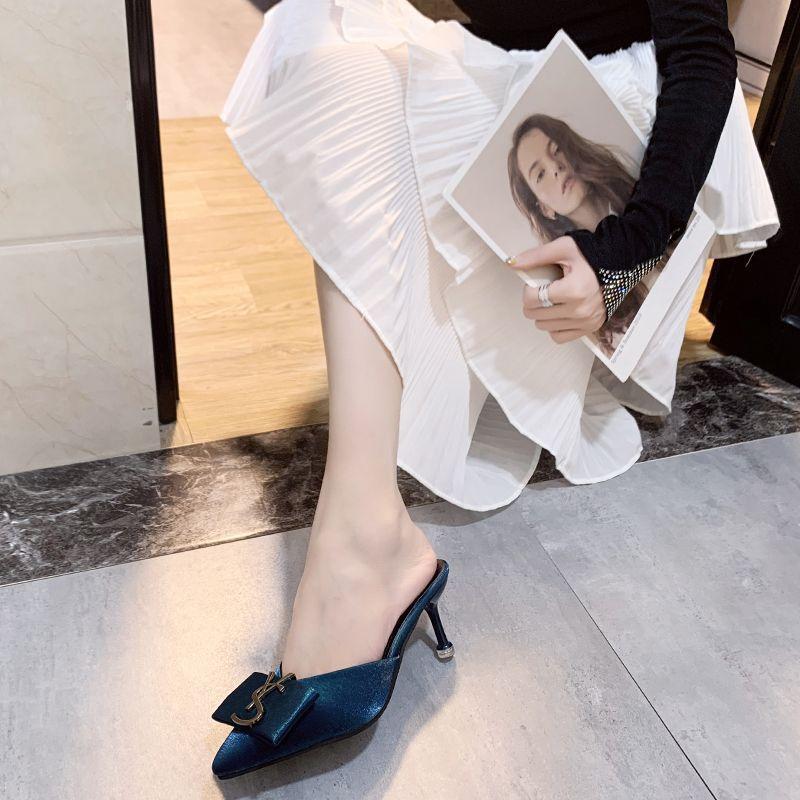 Fashion outer wear thin heel lazy cool slippers 2025 summer new fairy bag head high heel half drag shoes female summer outer wear