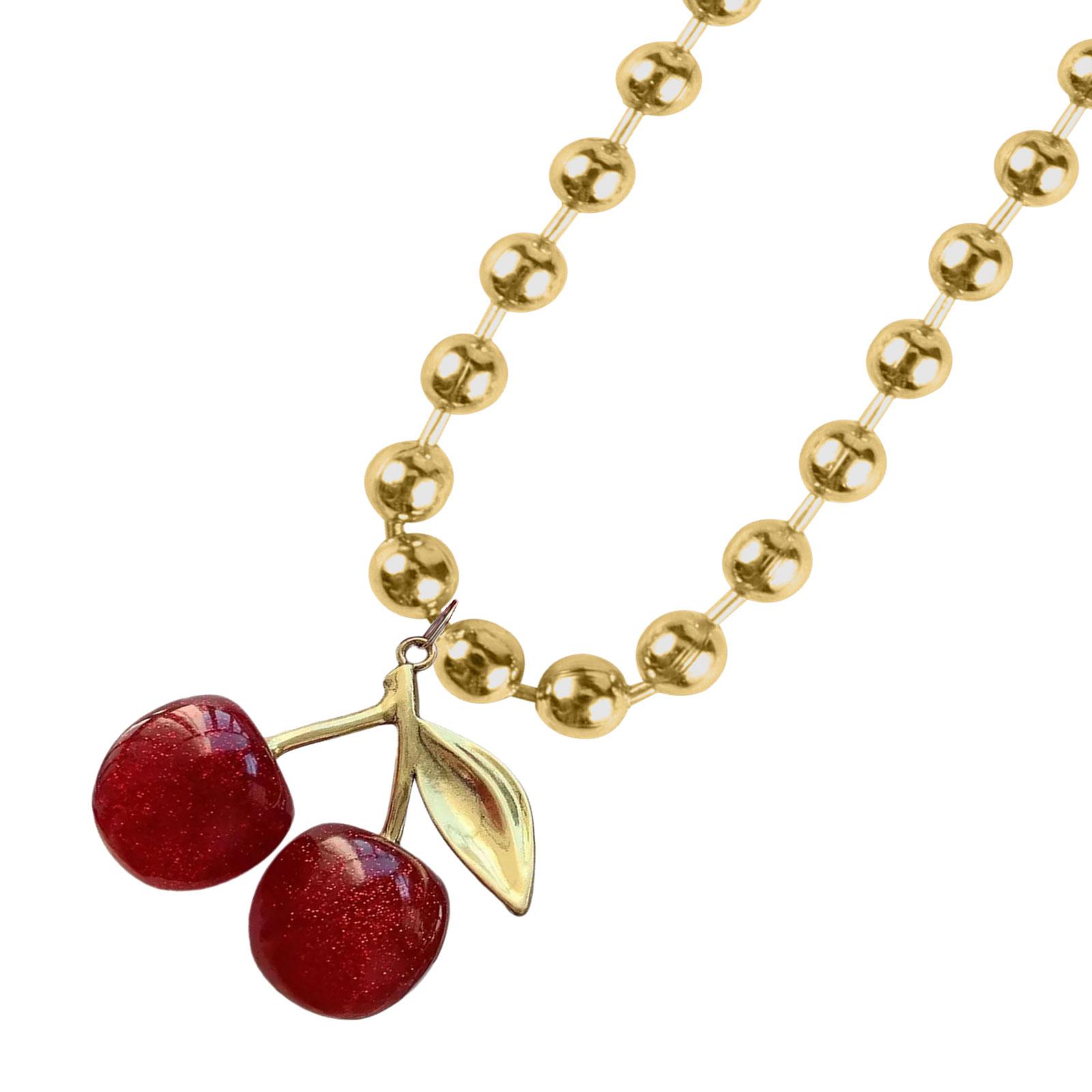 

Elegant Acrylic Cherrys Pendant and Beaded Heart Beaded Necklace Portable for Casual And Party Stylish Outfits 2