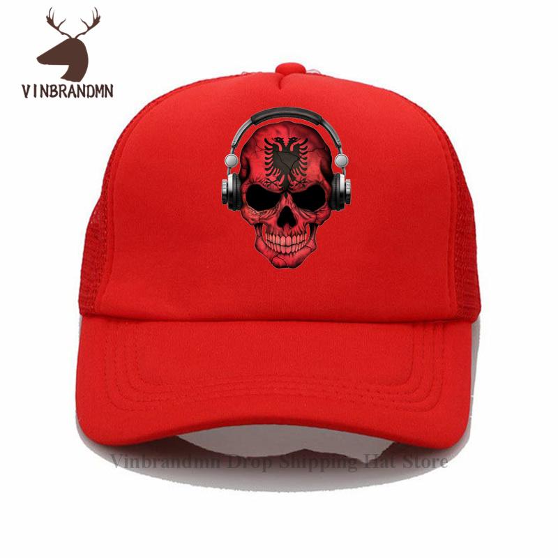 

Dark Skull Deejay with Albanian Flag Bucket hat Unisex Women Funny Albania DJ Skeleton 3D Graphic Print Boho Creative Baseball caps Adult