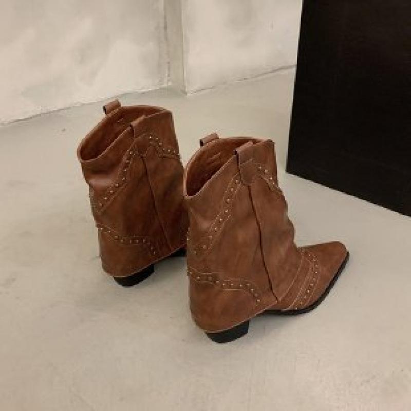 Vintage Rivet Tall Pant Boots French Boots Western Cowboy Boots Knight Boots Small Boots
