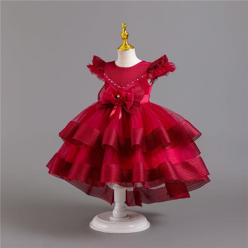 Toddler Princess Dress With Tail Puff Sleeve Elegant Party Dress For Girls Party Gown Wedding Dress For Girls Special Occasion Dress
