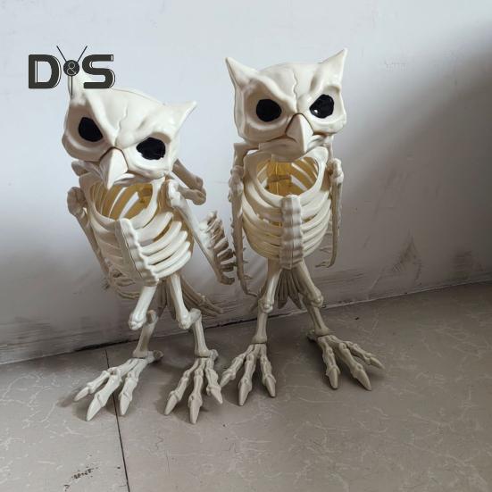 Halloween Skeleton Owl Decoration Realistic 12" Skeleton Animal Figure Plastic Owl Bone Model for Haunted House Party Decor