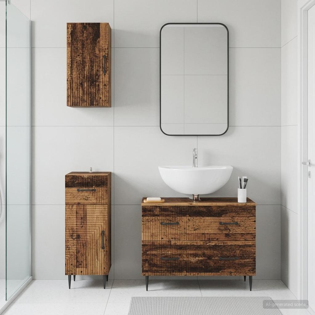 3 Piece Bathroom Cabinet System HAARLEM Reclaimed Wood
