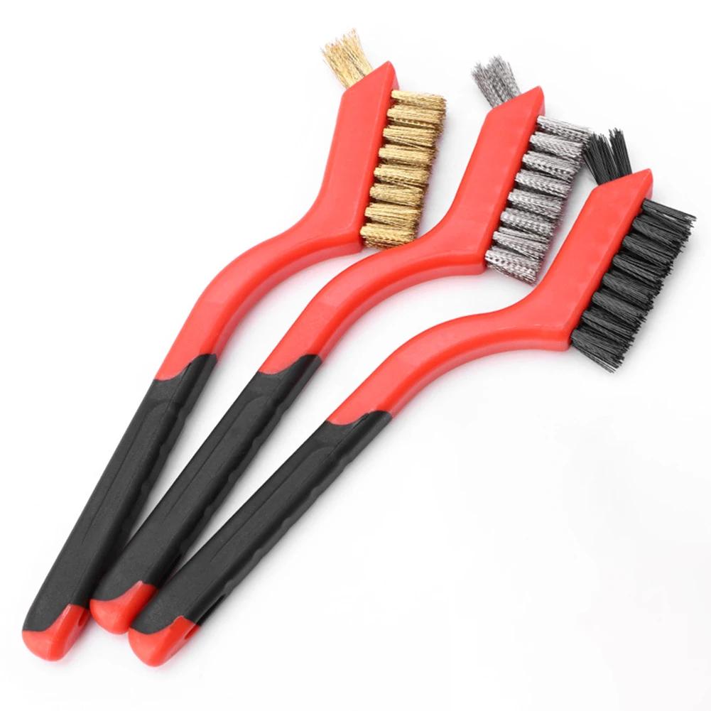 10-3pcs Wire Brush Set Steel Metal Brass Nylon Cleaning Polishing Rust Brush Metal Cleaning Grinder Fitter Machine Cleaner Tools