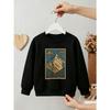 Kids Unisex Crewneck Sweatshirt, Vintage Woodcut Mountain Peak Landscape Print Light Gray Soft Fleece Pullover