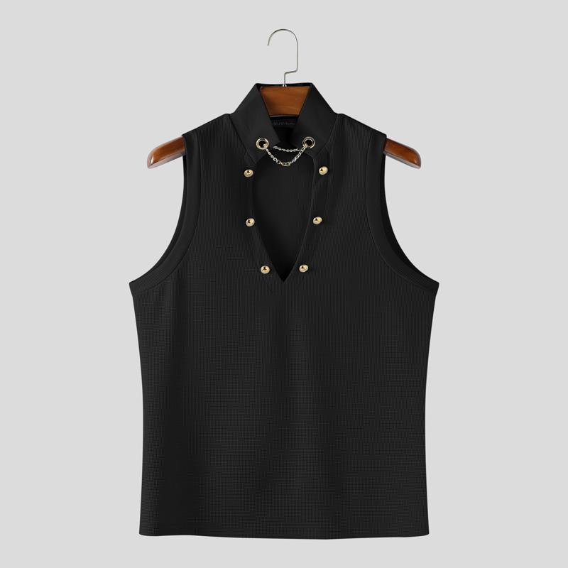 

INCERUN Oversized Men Cutout Neck Sleeveless Texture Casual Tank Tops S чорний
