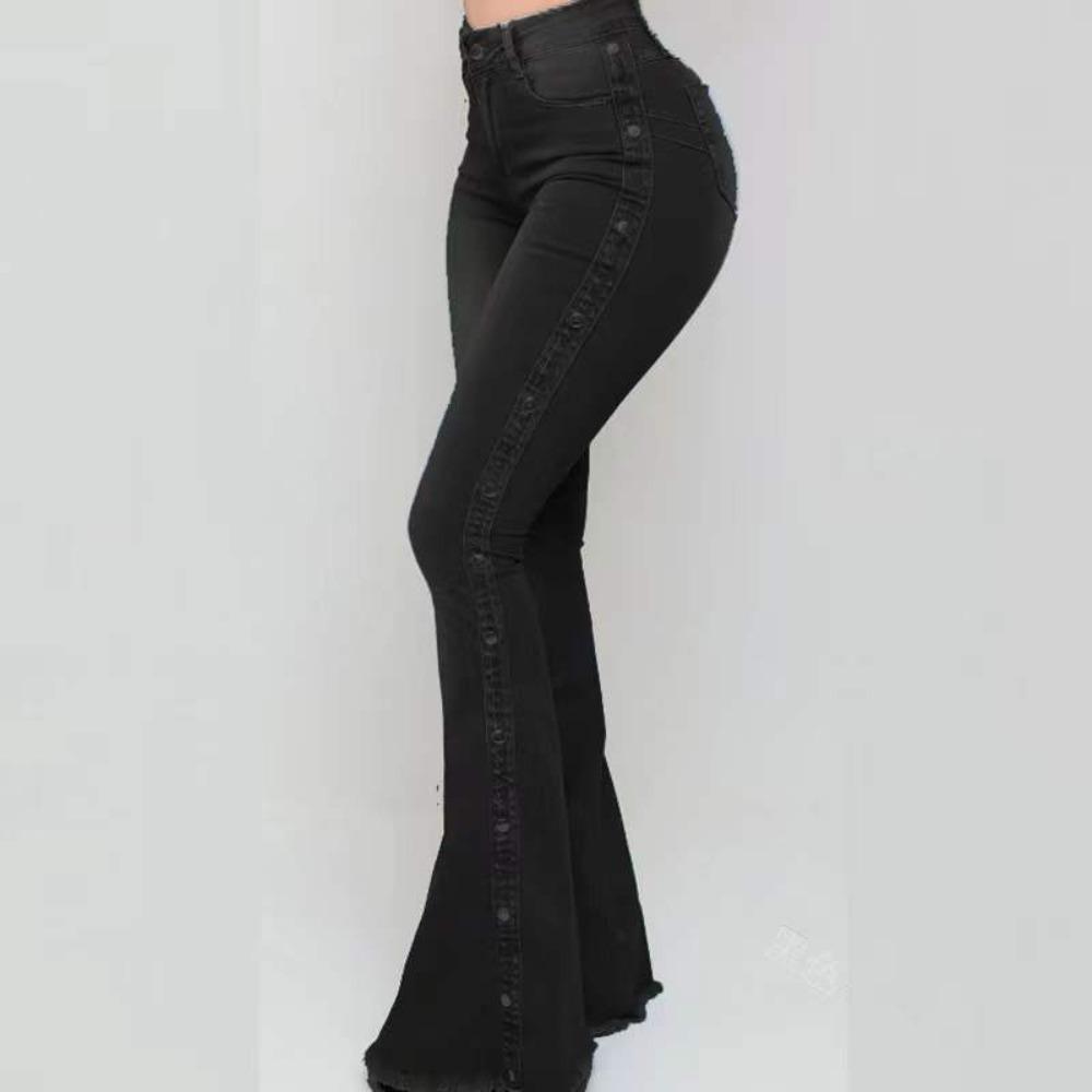 Women's High Waist Flare Jeans,Stretchy Denim Bell Bottom Pants With Rivet Decor Streetwear For Women