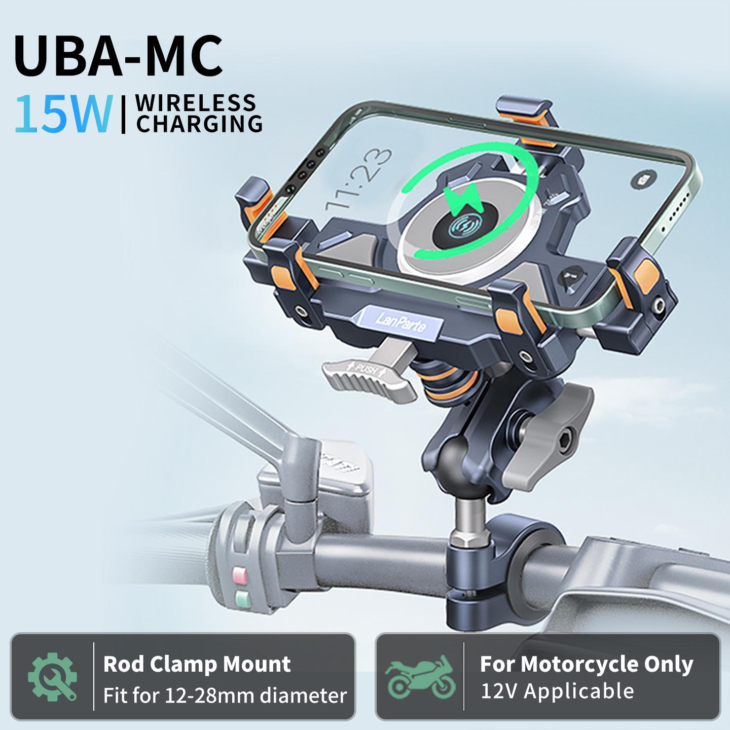 Lanparte New 15W Wireless Charging Motorcycle Phone Holder Anti-theft Motorcycle Phone Mount for Handlebars Manual clip