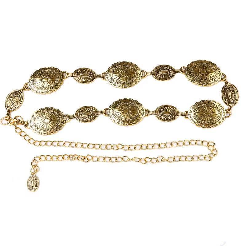 Bohemian Retro Ethnic Waist Chain Belt with Metal Ornaments
