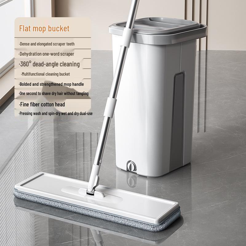 Lazy Man Hands-Free Wet & Dry Flat Mop with Integrated Wash & Scrape Bucket