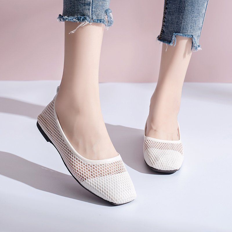 Fashion low-heeled low-top square head hollow 2025 spring and summer new models are comfortable to wear, daily Doudou shoes trend single shoes women