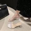 Pearl transparent word with thick heel crystal sandals high heel slippers women's summer wear new