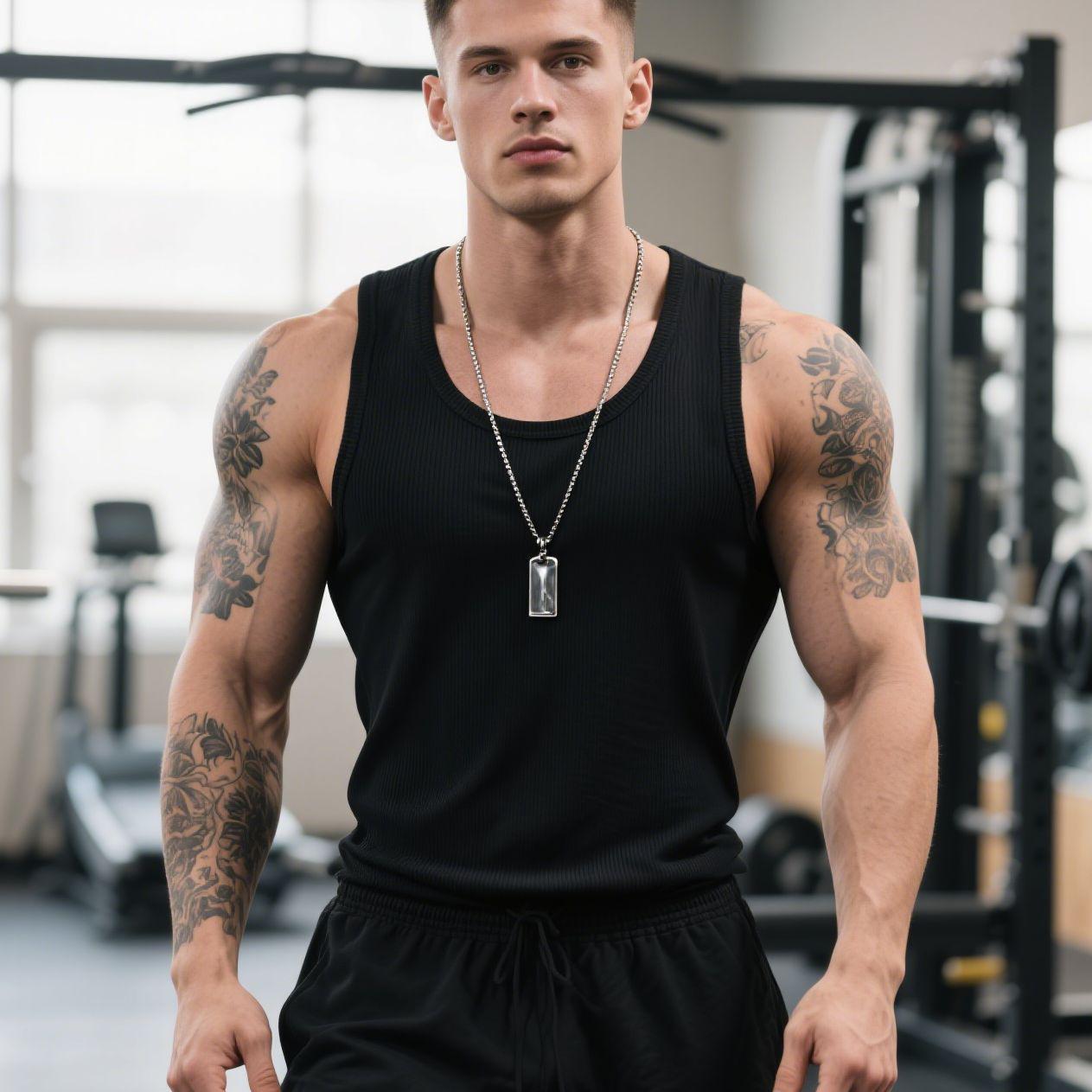 

Vintage White Cotton Ribbed Tank Top for Men - Heavyweight Fitness Vest L чёрный