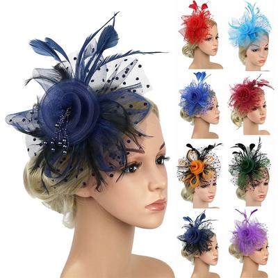 Wedding Mesh Flower Alice Headband Clip Tea Party Headband Fascinator Hat Feathers Hair Clip