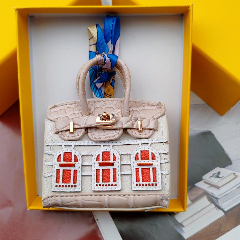 Moni Você Bolsa Prata Casa Pequena Pendurada Adorável Ornamento Criativo Pequena Janela Chaveiro de Carro Pendurado Bolsa para Fone de Ouvido Bolsa para Trocos