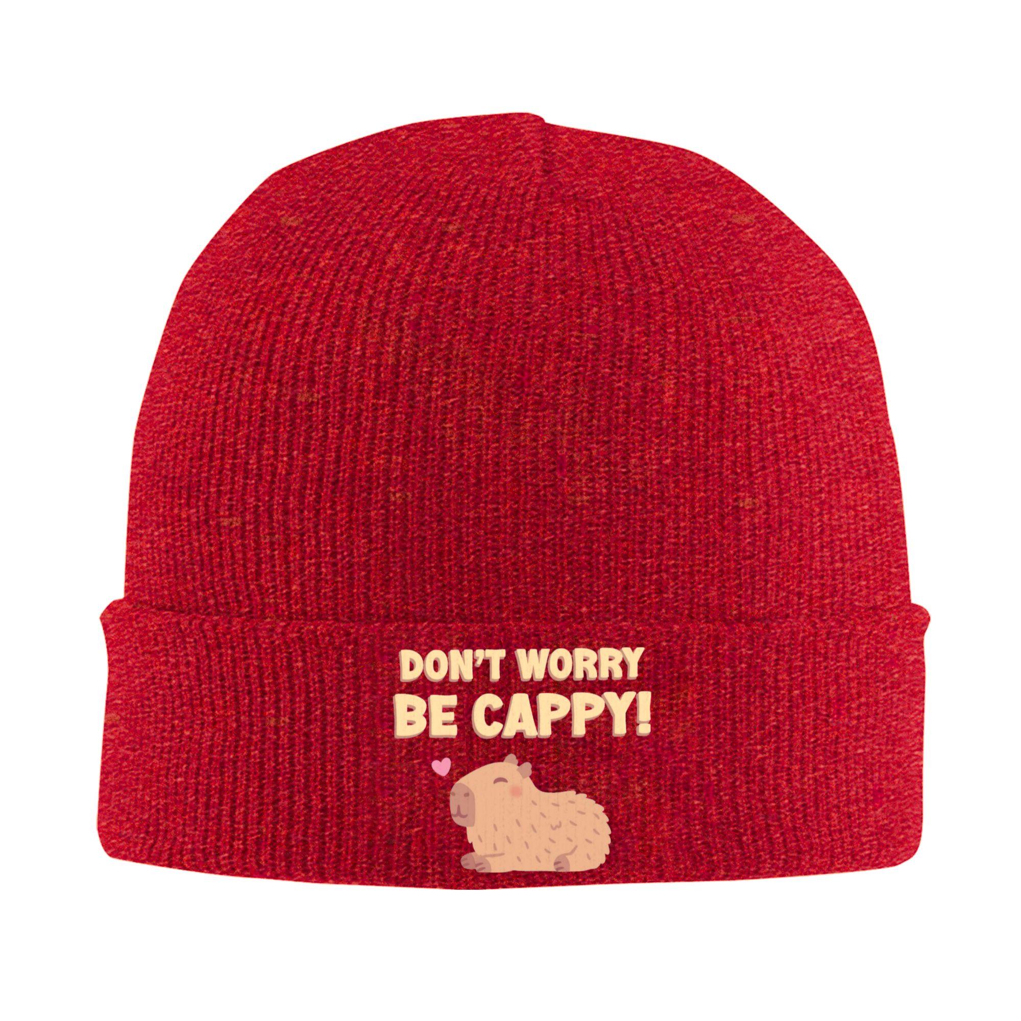Happy Capybara Beanie Hats Dont Worry Be Cappy Funny Bonnet Hats Men Women Unisex Outdoor Knitting Hat Thermal Elastic Caps One Size