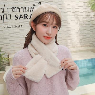 Cute Solid Color Neckerchief Wrap Female Warmer Girl Cross Scarf Neck Warmer Plush Scarf Warm Scarf