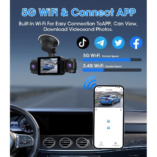 Srnubi 5Ghz WiFi 3/4 Channel Dash Cam 1080P Car DVR IPS Screen IR Night Vision Dashcam 24H Parking Monitor HD Video Recording