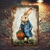 Vintage Easter Bunny Metal Tin Sign 8x12 Inch Rustic Spring Wall Decor for Home Porch Garden