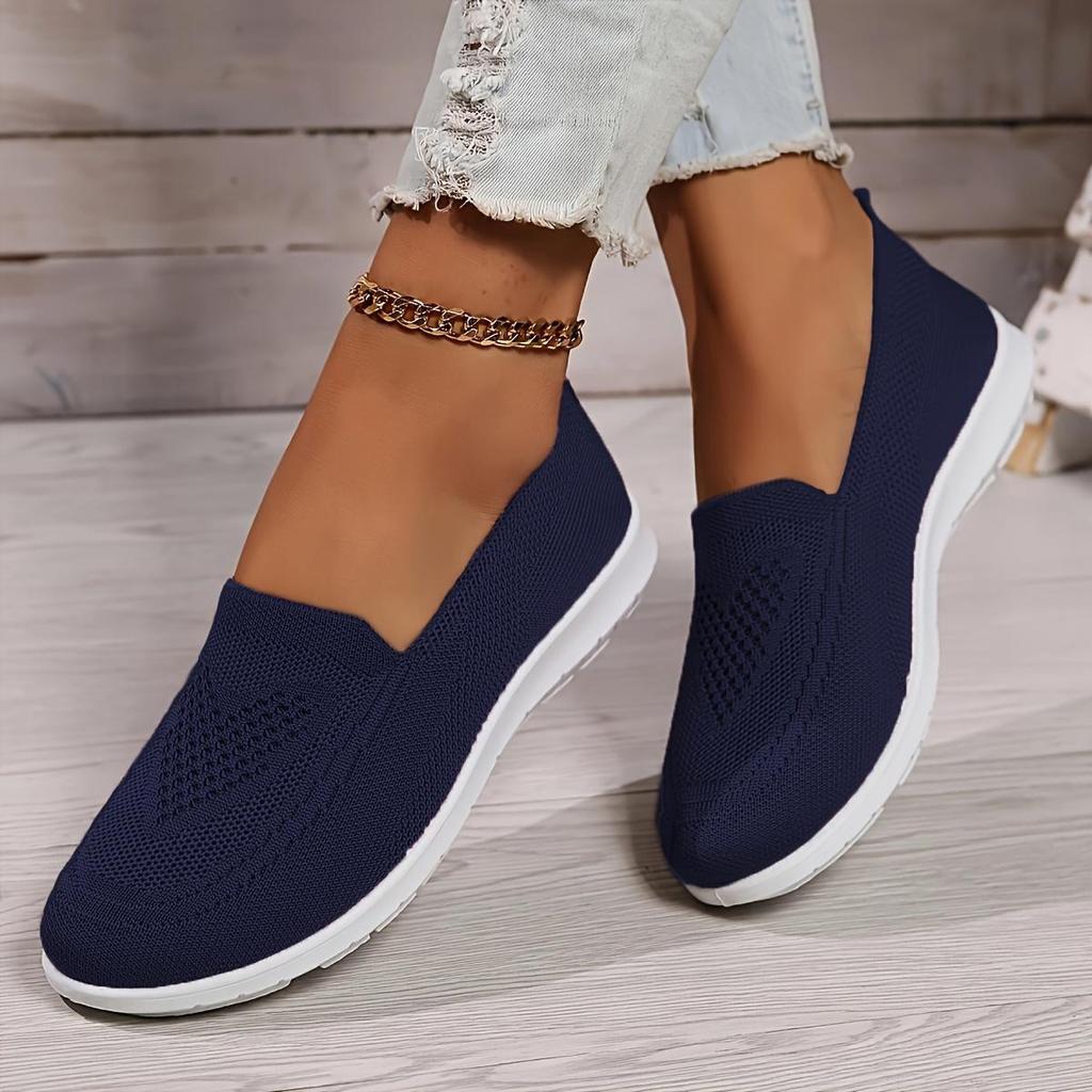 Breathable Slip-On Flat Casual Shoes ,Knitted Sports Sneakers, Women Shoes