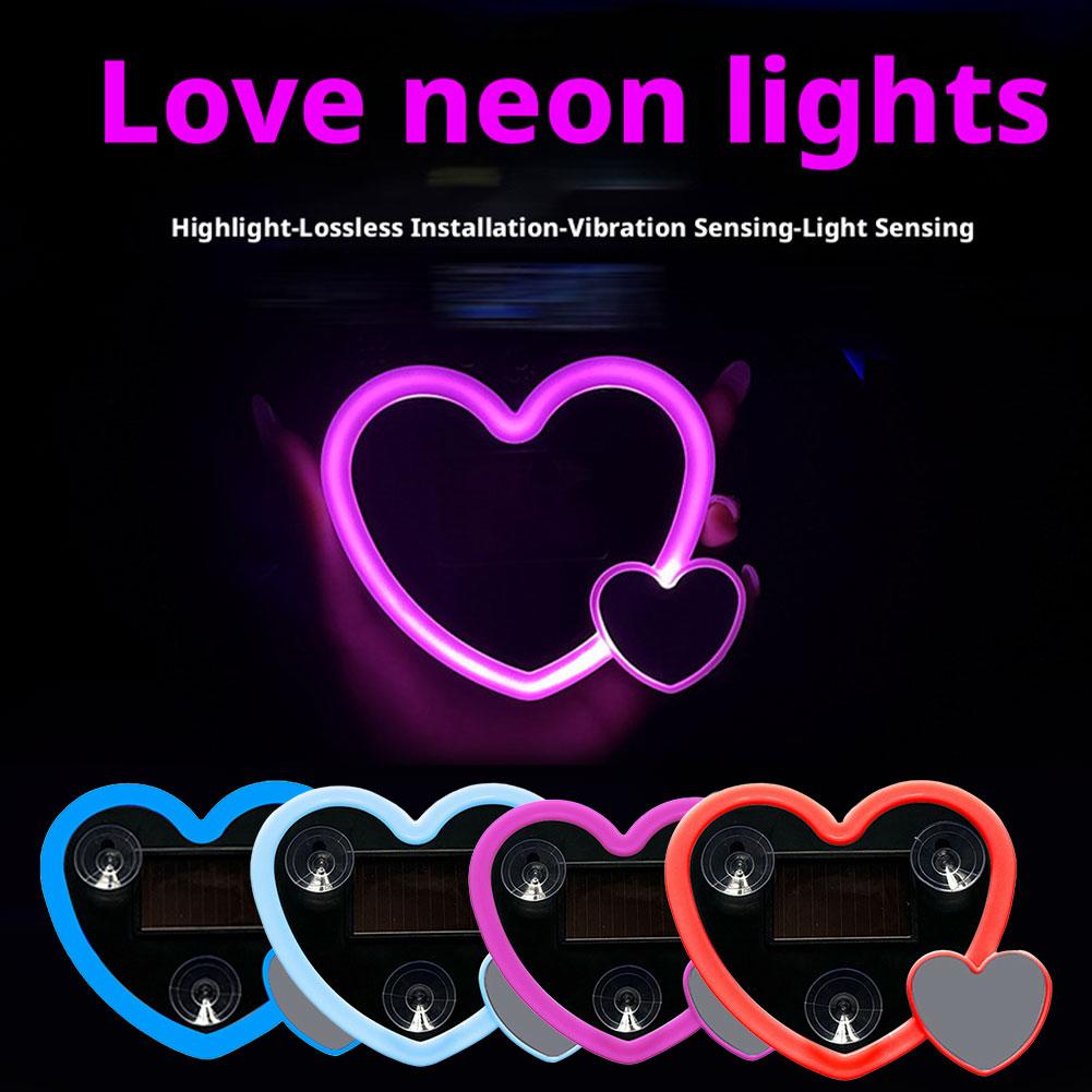 Solar Powered Heart Shaped Neon Light Car Atmosphere With Modes Car Light Decoration 4 Accessory Lamp Ambient E8e7
