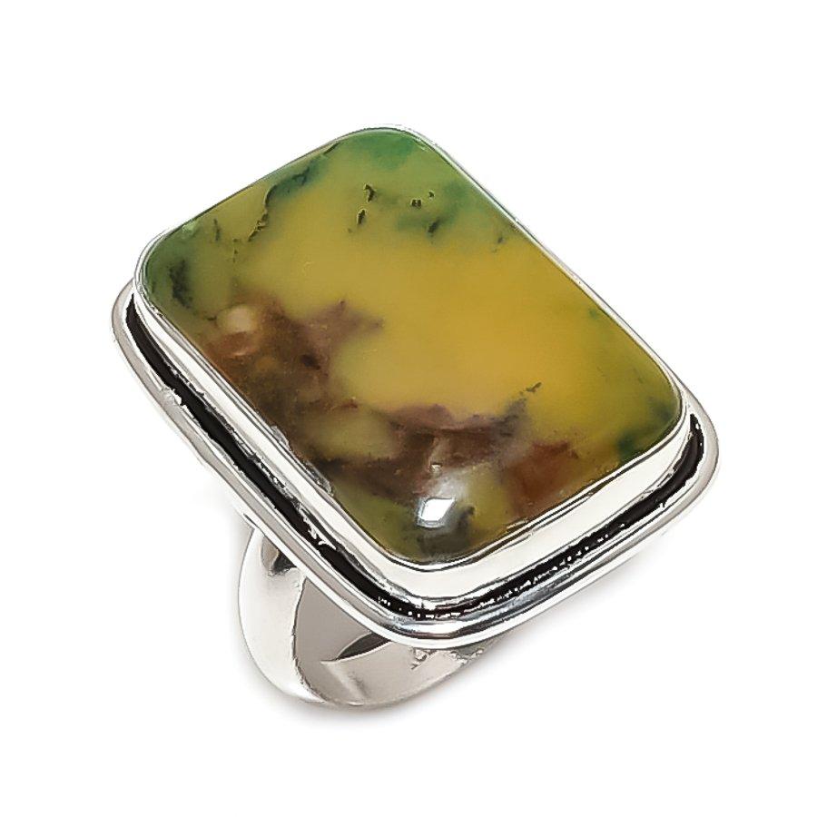 Natural Yellow Dendritic Gemstone 925 Sterling Silver Jewelry Ring Size 8 l4d18