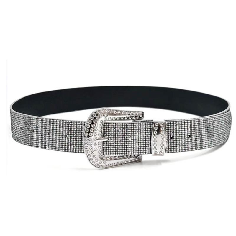 Fashionable Full Rhinestones Belt for Women Elegant Shimmering PU Leather Waist Belt for Evening Dress and Casual Outfit