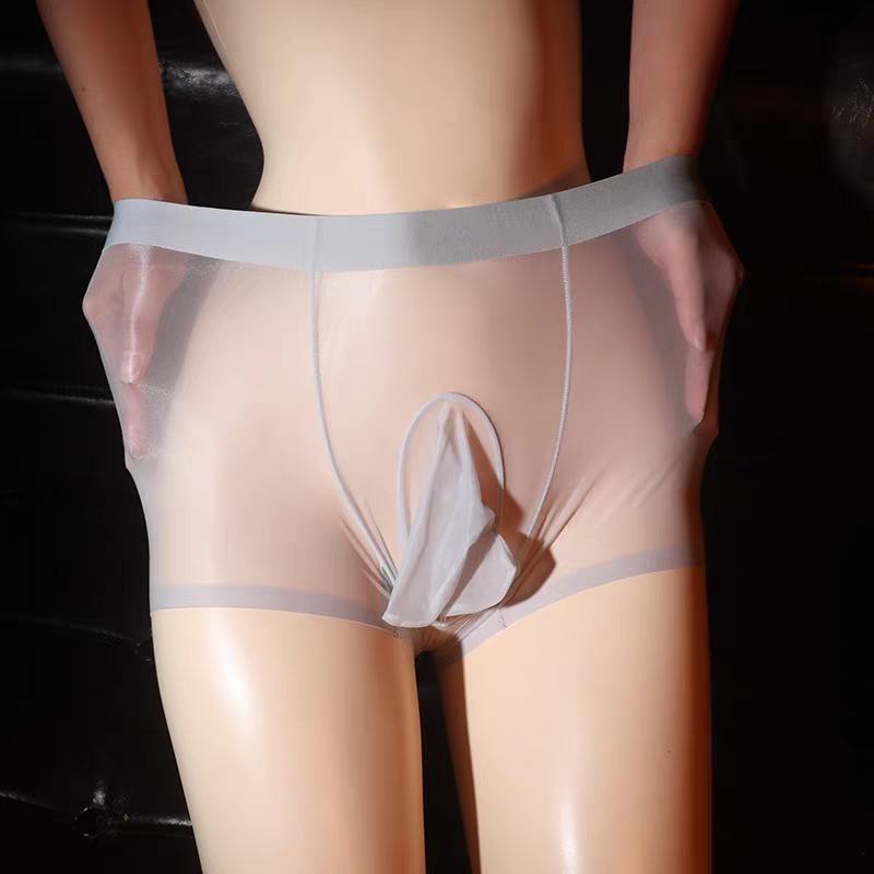 Herre Ice Silk Gjennomsiktig Truser med JJ-lomme Separasjon - Sexy, Oljete Naken Følelse, Pluss Størrelse Bokserundertøy