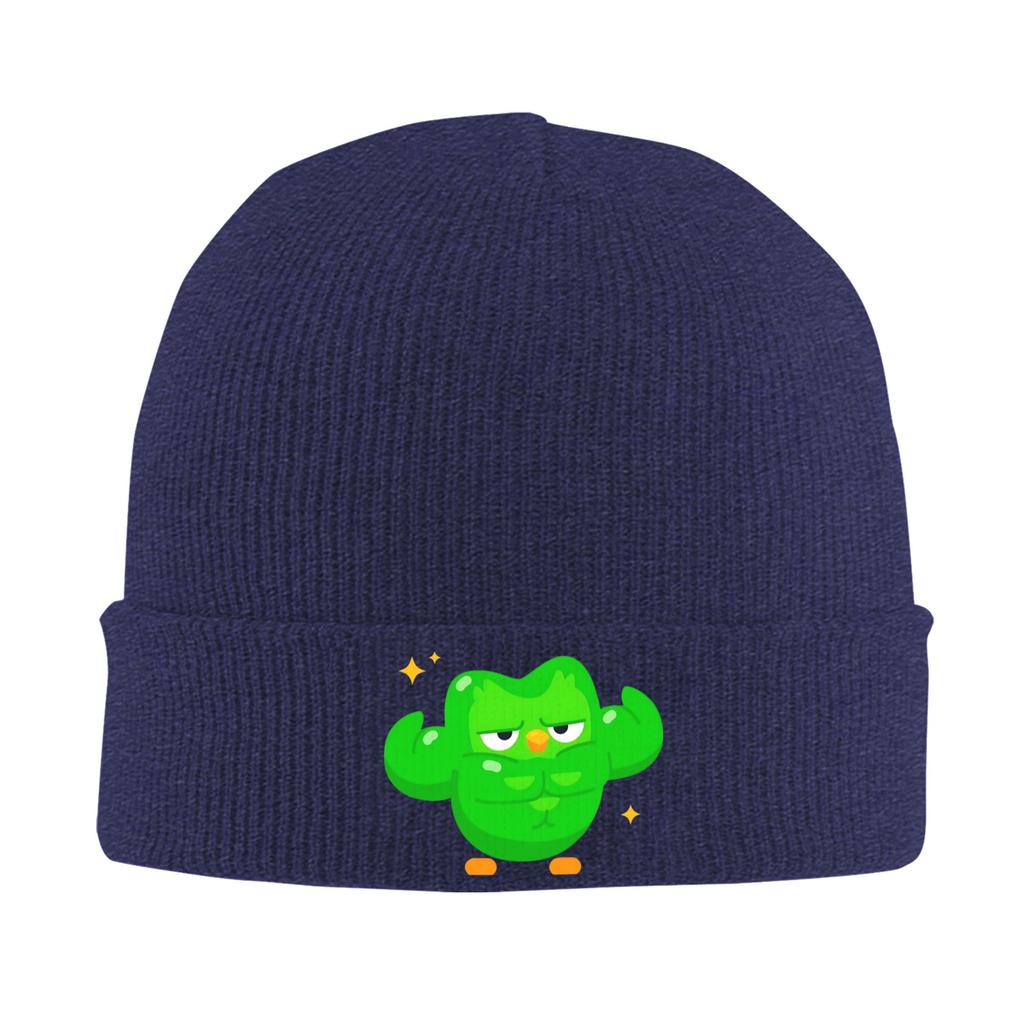 Minimalistisches Duolingo Lustiges Duolingo Meme Strickmütze Street Y2K Kappen Erwachsene Unisex Kpop Beanie Mützen Winter Elastische Mützen