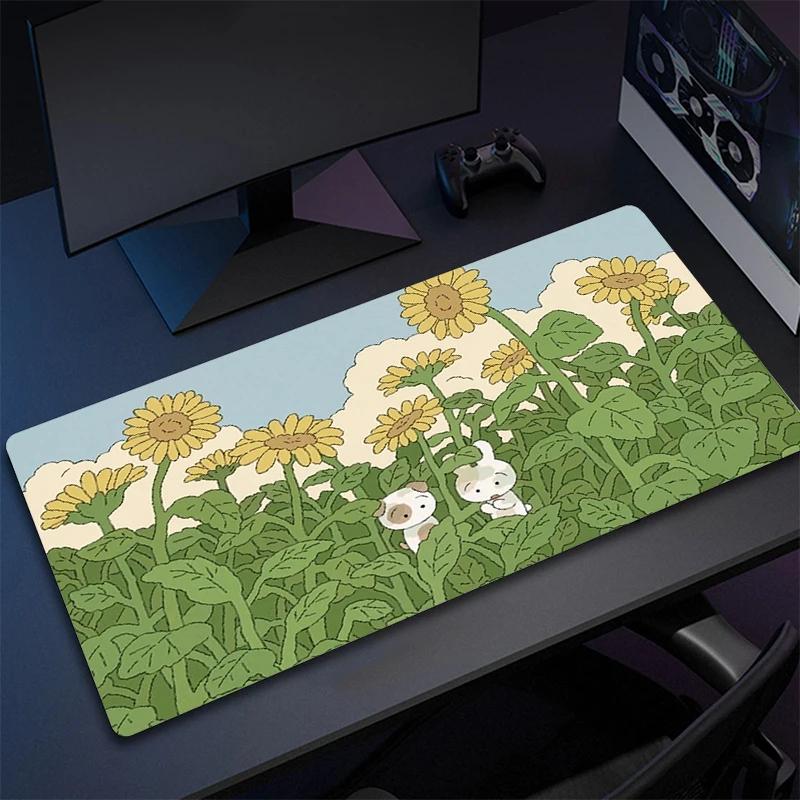 Cute Green Plant Computer Mouse Mat Office Large Gaming Mouse Pad Rubber Mousepad Gamer Locking Edge Desk Mat NonSlip Carpet XL