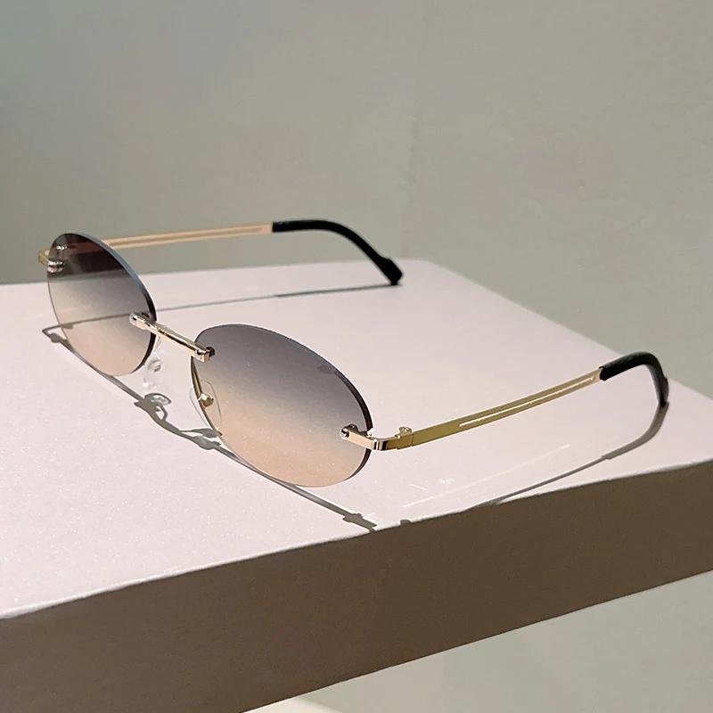 

Oval Sunglasses Rimless Men Stylish Gradient Shades Women Glasses Latest Trendy Retro Style Casual Glasses UV 400 Protection Eyewear 1PC