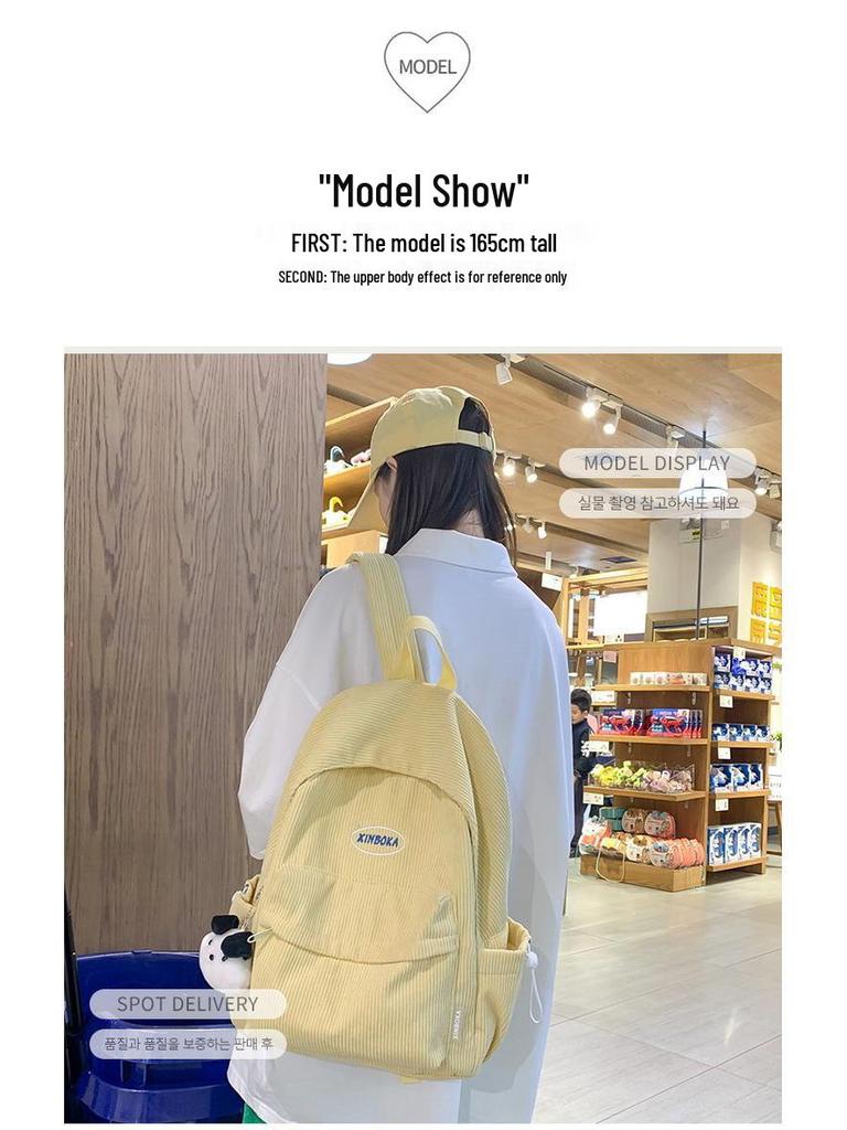 Minimalist Corduroy Backpack - Cute Japanese & Korean Style for Girls