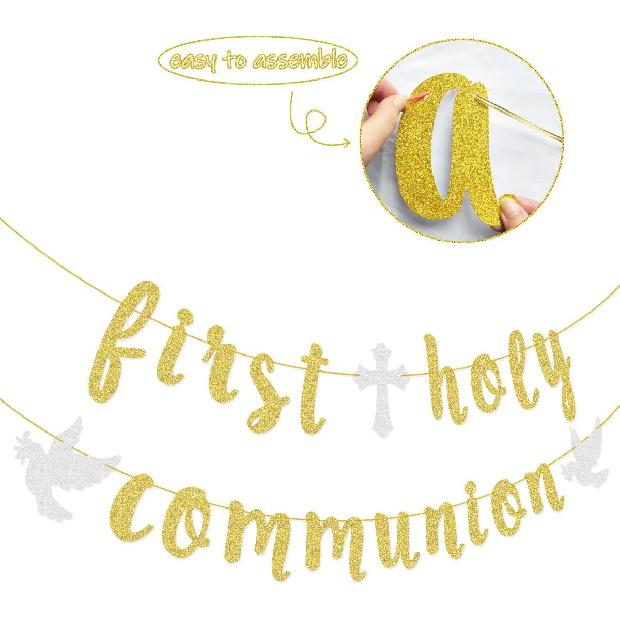First Holy Communion Banner Religious Banner for Kids' First Holy Communion Decor