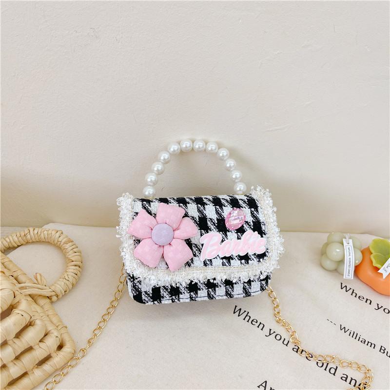 Kids Chain Shoulder Crossbody Bag With Flower And Artificial Pearl Design Handle