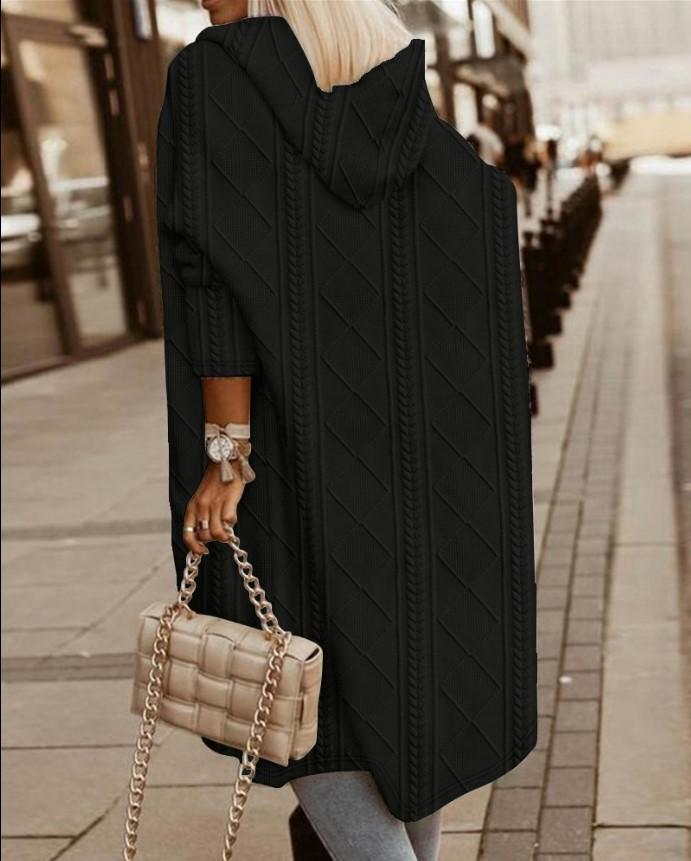 Dames Strandet Mønstret Hette Midilengde Trenchcoat Jakke Cardigan