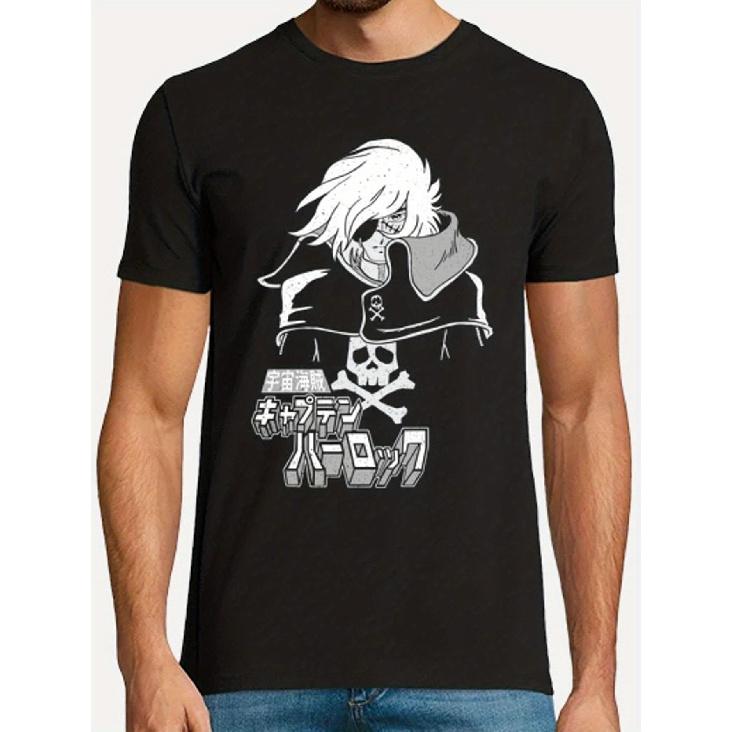 Men's Harlock Space Pirate Anime T-Shirt - 100% Cotton 180GSM Crew Neck Short Sleeve Tee with Harlock Anime Character Print - Casual Anime Apparel