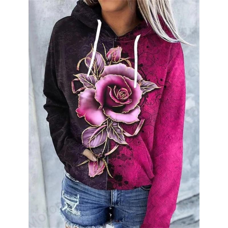 

Толстовка с цветочным принтом 3D Rose Women Fashion Oversize Hoodies Women Sweats Flower Coat Sweatshirt With Pocket Pullovers Sudaderas XL