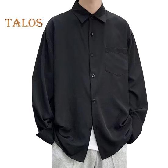 

Мужская рубашка весна-осень с отложным воротником свободного кроя в стиле ретро в японском стиле, однобортная, с длинными рукавами, однотонная, средней длины, для молодежи, для официальных деловых мероприятий L чёрный