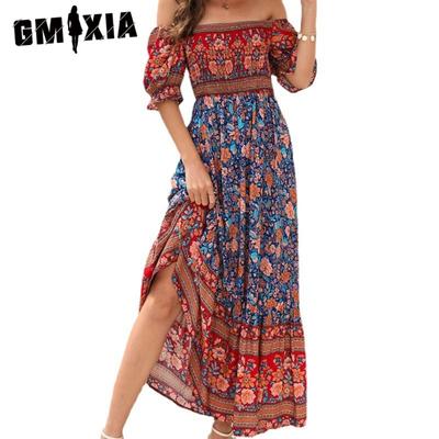 Vestidos casuales de manga corta con estampado floral de verano y primavera para mujer