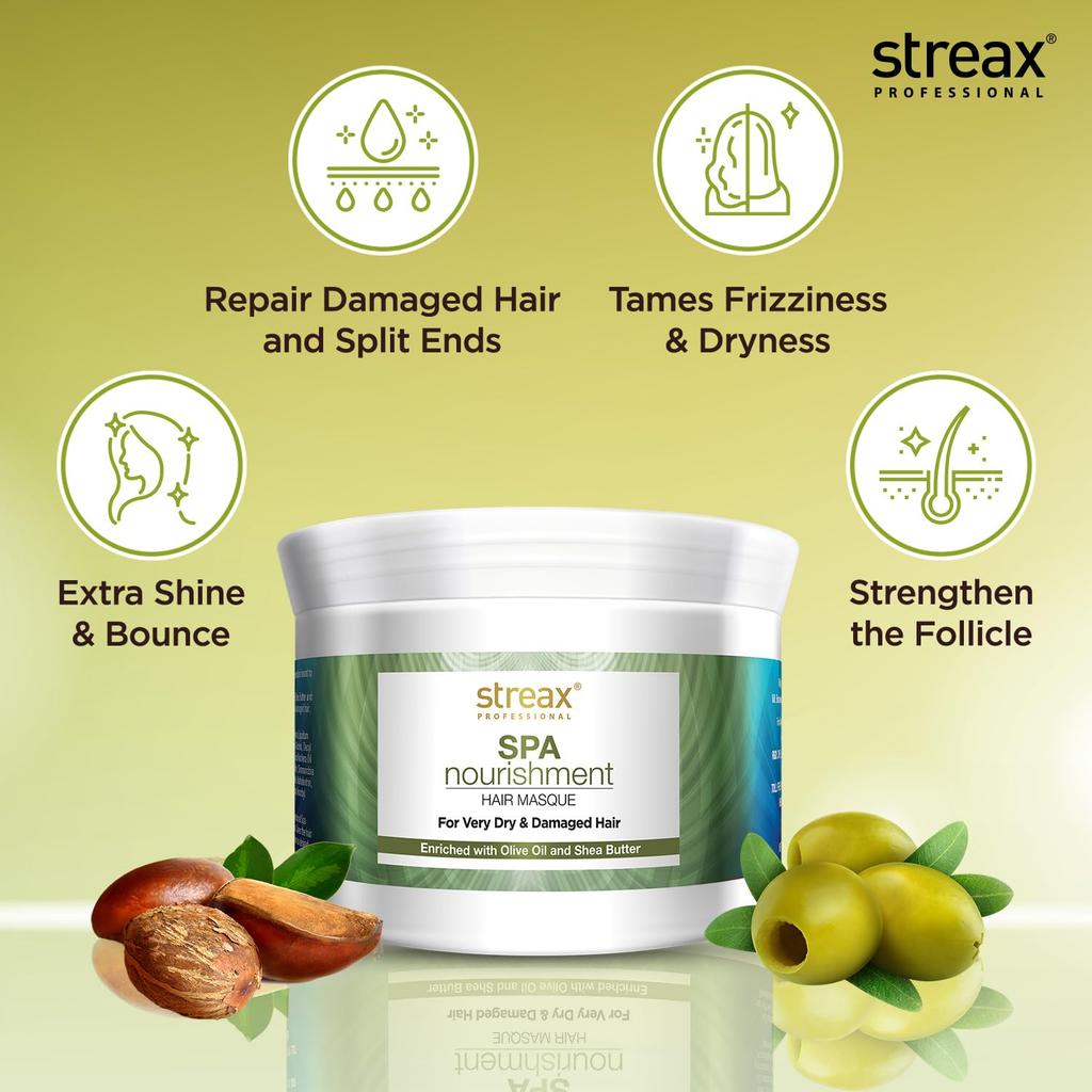Streax Mascarilla Capilar Nutritiva Profesional de Spa para Cabello Muy Seco Dañado 200G Paquete de 1 Tratamiento Hidratante Revitalizante