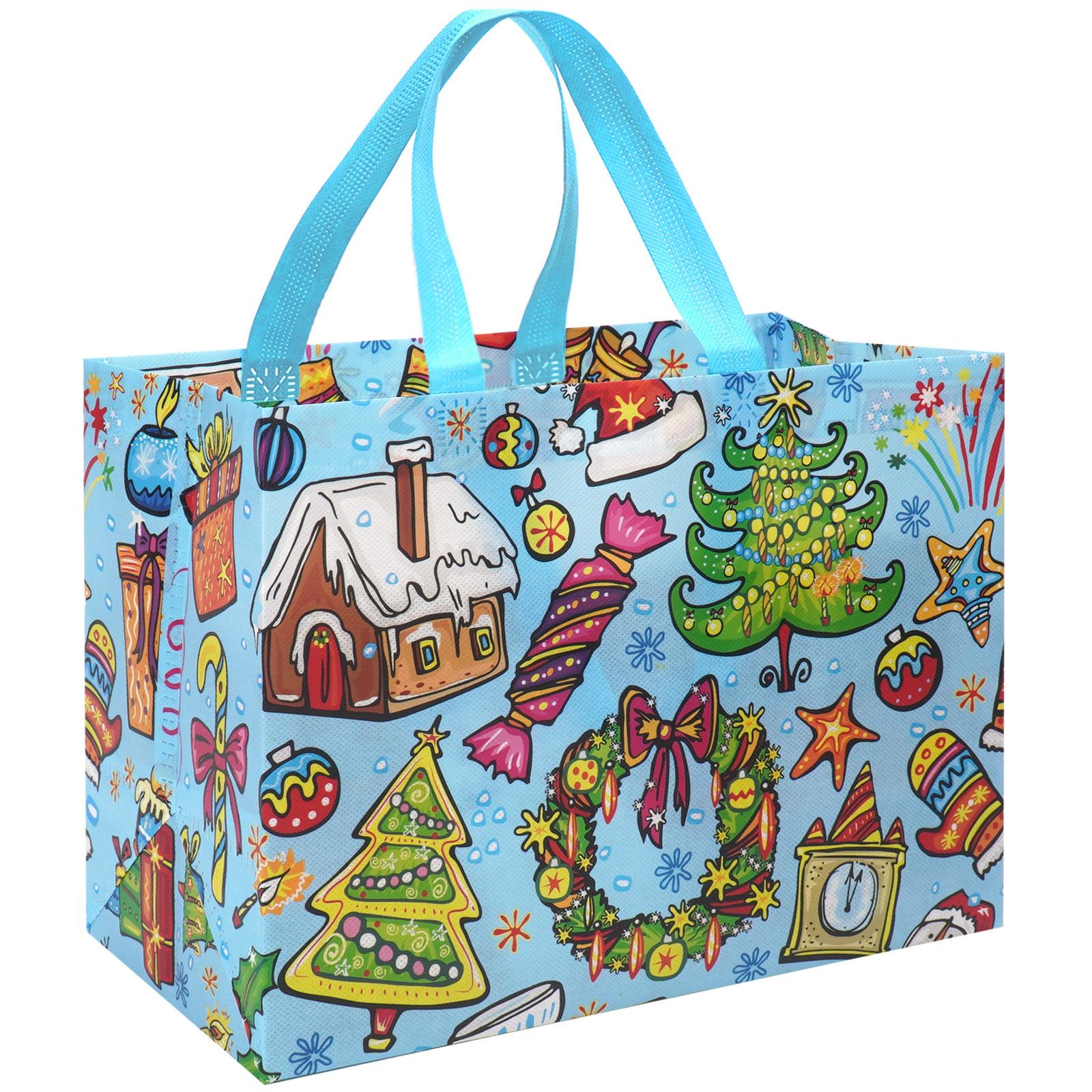 

Багаторазові неткані різдвяні подарункові пакети з ручками | Святкові сумки для покупок для новорічних та різдвяних вечірок, подарункова упаковка
