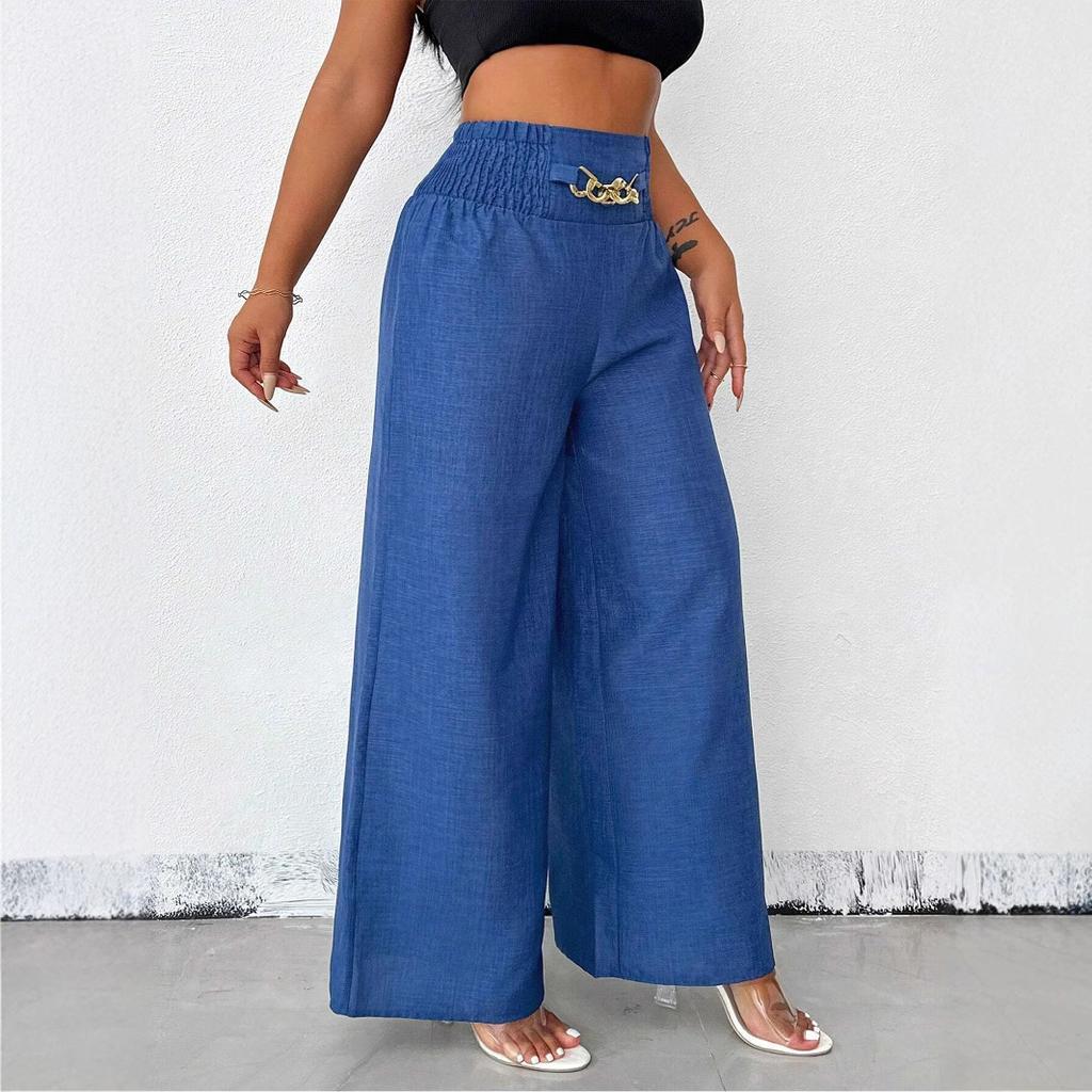 Women's Pleated Wide Leg Pants with Metal Fasteners Multi Color Casual Trousers