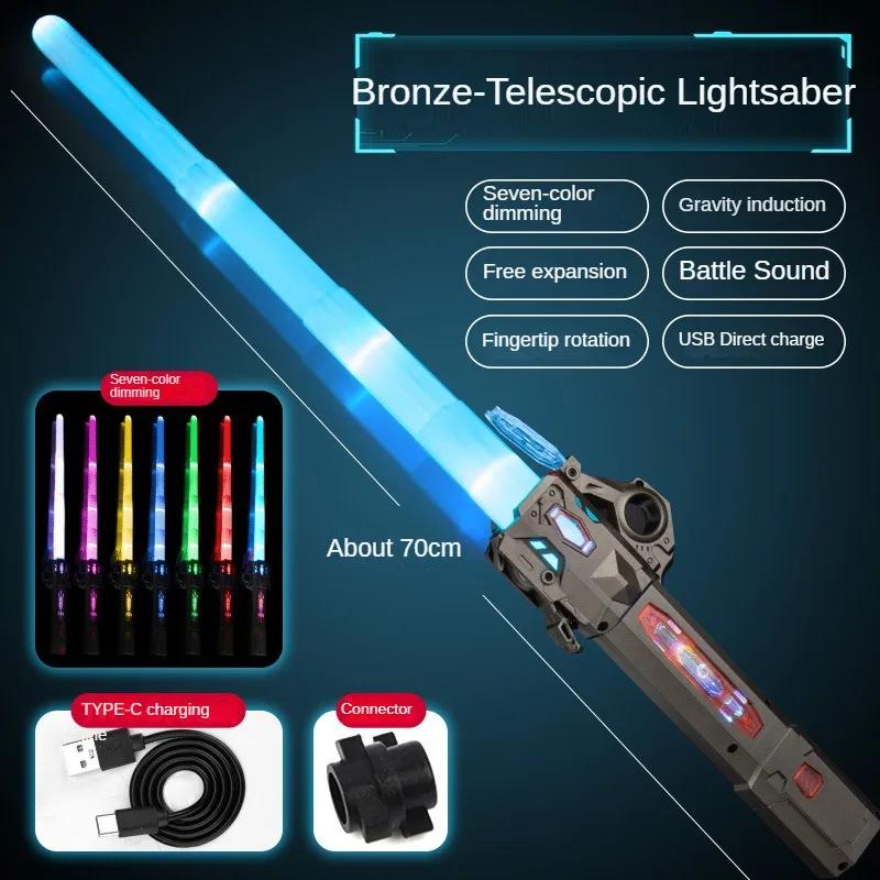 Retractable Lightsaber with USB Charging Finger-twisting Laser Sword Flash Light Sound Role Playing Props Children's Toys Gifts