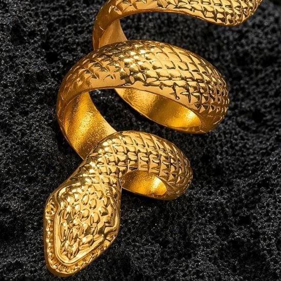 Exaggerated Snake Print Finger Band, Adjustable Open Snake Ring, Three-Dimensional Winding Design Animal Ring for Jewelry Gift