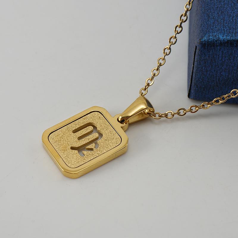 

Золотая титановая сталь пескоструйная обработка блеск зодиак квадратный кулон ожерелье для женщин