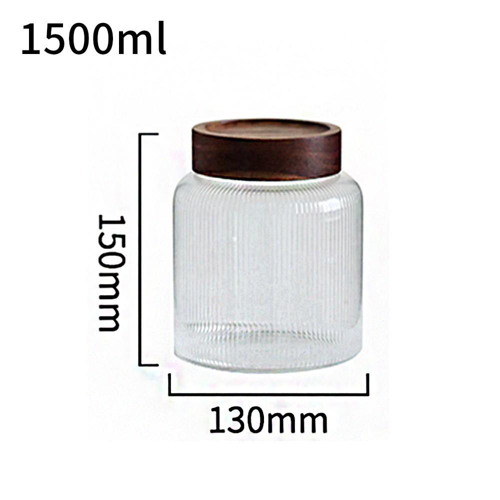 Vertical Stripe Borosilicate Glass Jar with Acacia Wood Lid - Large Capacity for Kitchen Storage or Pickles