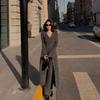 Womens V-Neck Longline Knit Cardigan With Side Slit Slim Fit Wool Blend Sweater Coat Winter