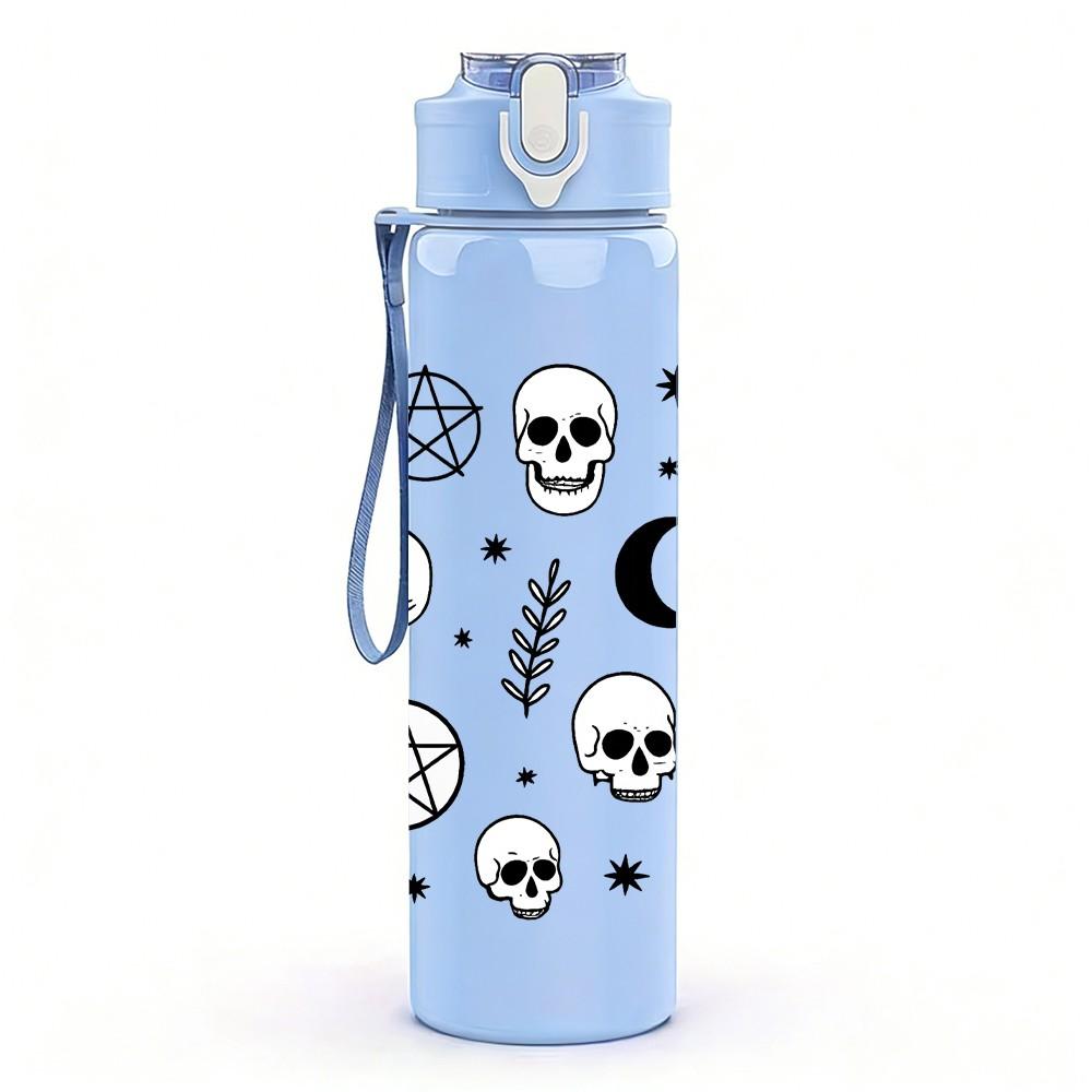 1PC Skull Moon Witch Pattern 750ml Color Plastic Sports Water Bottle Leakproof Flip Straw Lid Suitable for Sports Office Home Use