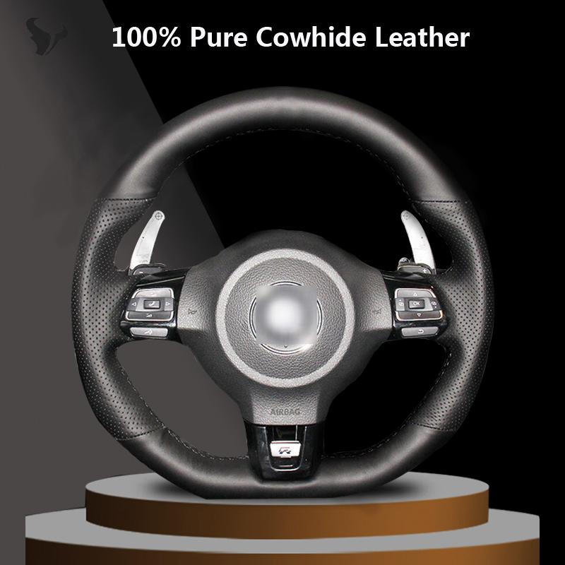 

Сшитый вручную черный чехол на руль из натуральной кожи для Volkswagen Golf 6 GTI MK6 VW Polo GTI Scirocco R Passat