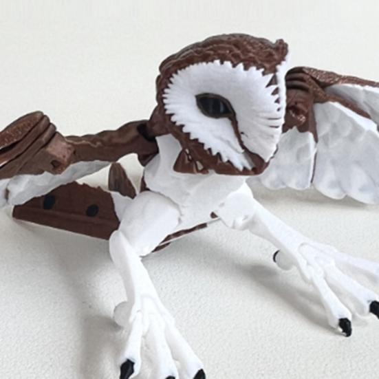 3D Baskılı Baykuş Süsü Eklemli Ahır Baykuşu Figürü Masaüstü Poz Verebilen Baykuş Stres Giderici Oyuncak Esnek Kanatlar ve Gövde Kuş Severler İçin Hediye